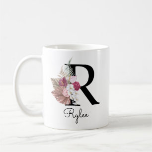 Monogram Pink Boho Girly Floral Initial R Kaffeetasse