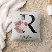 Monogram Pink Boho Girly Floral Initial R Kissen (Decke)