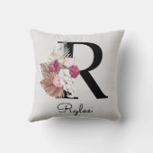Monogram Pink Boho Girly Floral Initial R Kissen (Rückseite)