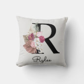 Monogram Pink Boho Girly Floral Initial R Kissen (Vorderseite)