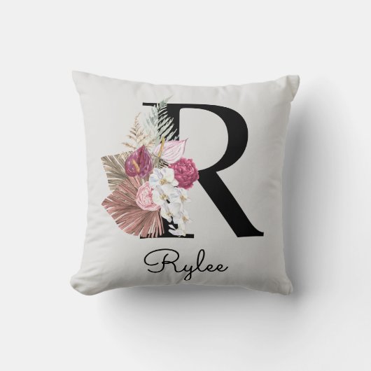 Monogram Pink Boho Girly Floral Initial R Kissen (Vorderseite)