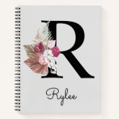 Monogram Pink Boho Girly Floral Initial R Notizblock (Vorderseite)