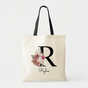 Monogram Pink Boho Girly Floral Initial R Tragetasche