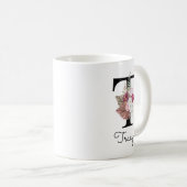 Monogram Pink Boho Girly Floral Initial t Kaffeetasse (VorderseiteRechts)