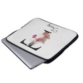 Monogram Pink Boho Girly Floral Initial t Laptopschutzhülle (Vorne Knopf)