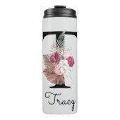 Monogram Pink Boho Girly Floral Initial t Thermosbecher (Vorderseite)