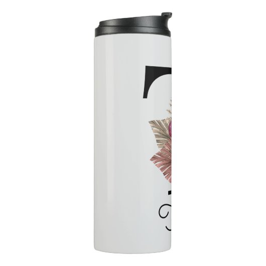 Monogram Pink Boho Girly Floral Initial t Thermosbecher (Nach links gedreht)