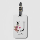 Monogram Pink Boho Girly Floral Initial U Gepäckanhänger (Vorderseite Vertikal)