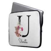 Monogram Pink Boho Girly Floral Initial U Laptopschutzhülle (Vorderseite Links)