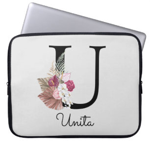 Monogram Pink Boho Girly Floral Initial U Laptopschutzhülle