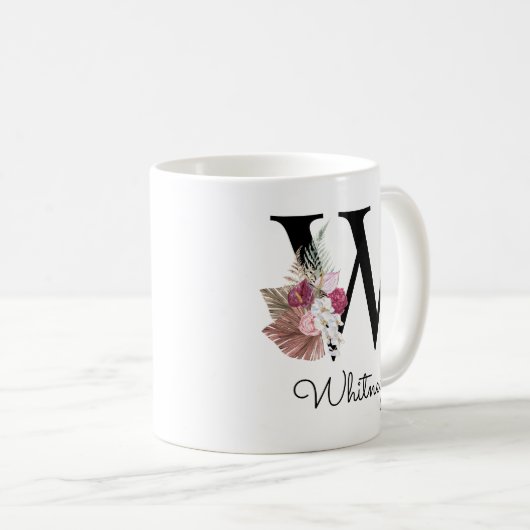 Monogram Pink Boho Girly Floral Initial W Coffee M Kaffeetasse (VorderseiteRechts)