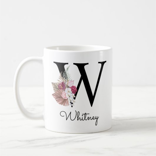 Monogram Pink Boho Girly Floral Initial W Coffee M Kaffeetasse (Links)