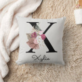 Monogram Pink Boho Girly Floral Initial X Kissen (Decke)