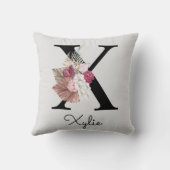 Monogram Pink Boho Girly Floral Initial X Kissen (Rückseite)