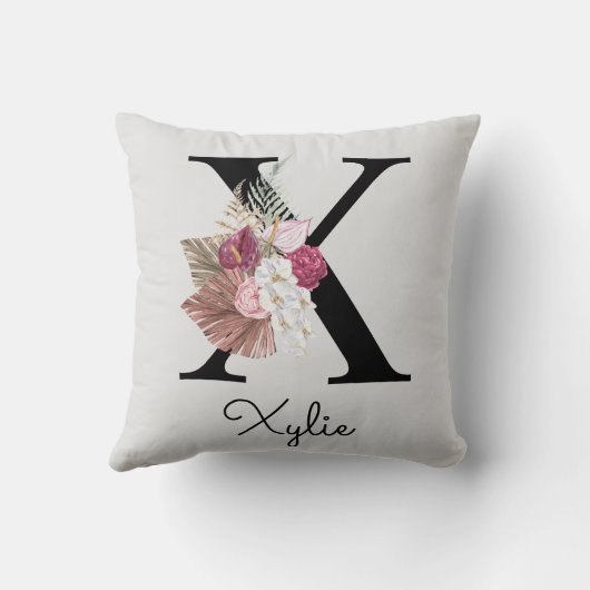 Monogram Pink Boho Girly Floral Initial X Kissen (Rückseite)