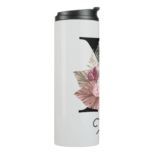 Monogram Pink Boho Girly Floral Initial X Thermosbecher (Nach links gedreht)