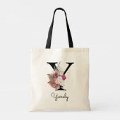 Monogram Pink Boho Girly Floral Initial Y Tragetasche (Rückseite)