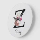 Monogram Pink Boho Girly Floral Initial Z Große Wanduhr (Winkel)