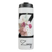 Monogram Pink Boho Girly Floral Initial Z Thermosbecher (Vorderseite)