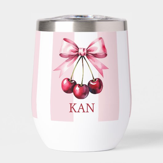 Monogram Pink Bow Cherries Coquette Ästhetik (Vorderseite)
