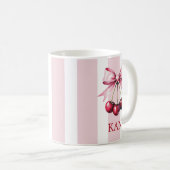Monogram Pink Bow Cherries Coquette Ästhetik Kaffeetasse (VorderseiteRechts)