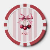 Monogram Pink Bow Cherries Coquette Ästhetik Pokerchips (Vorderseite)