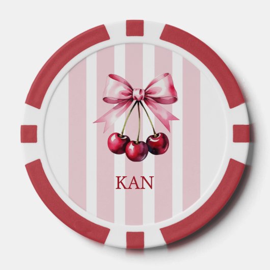 Monogram Pink Bow Cherries Coquette Ästhetik Pokerchips (Vorderseite)