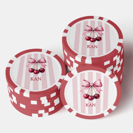 Monogram Pink Bow Cherries Coquette Ästhetik Pokerchips (Stapel)