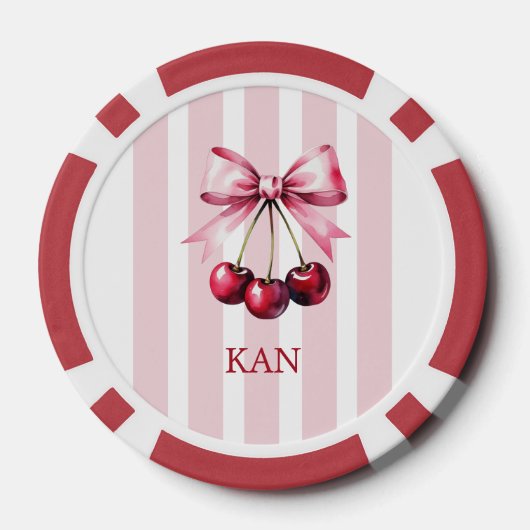 Monogram Pink Bow Cherries Coquette Ästhetik Pokerchips (Rückseite)