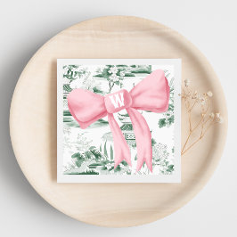 Monogram Pink Bow Chinoiserie Preppy Napkin Serviette