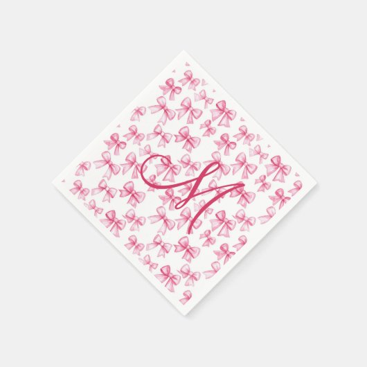 Monogram Pink Bow Coquette Ästhetische Babydusche Serviette (Ecke)