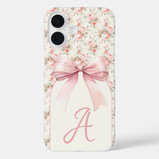 Monogram Pink Bow Coquette Case-Mate iPhone Hülle (Rückseite)