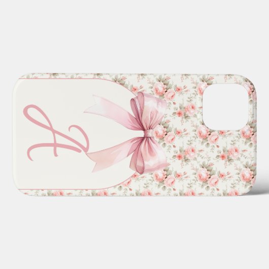 Monogram Pink Bow Coquette Case-Mate iPhone Hülle (Rückseite (Horizontal))