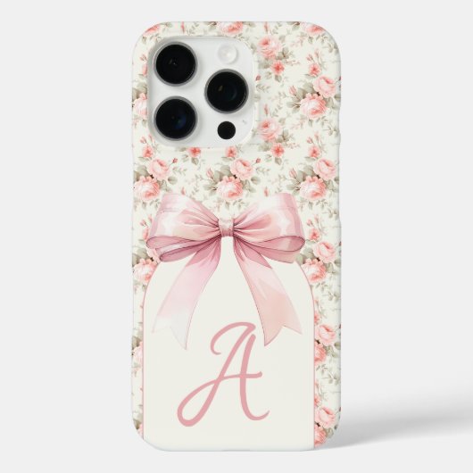 Monogram Pink Bow Coquette Case-Mate iPhone Hülle (Rückseite)