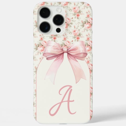 Monogram Pink Bow Coquette Case-Mate iPhone Hülle (Rückseite)