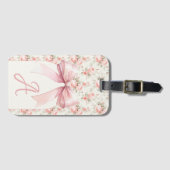 Monogram Pink Bow Coquette Gepäckanhänger (Vorderseite (Horizontal))