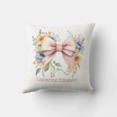 Monogram Pink Bow Coquette Watercolor Florals Kissen (Rückseite)