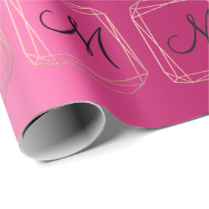 Monogram Pink Bridal Wedding Gold Diamond Frame Geschenkpapier