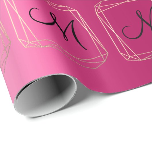 Monogram Pink Bridal Wedding Gold Diamond Frame Geschenkpapier (Rolleneckpunkt)
