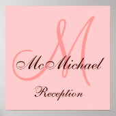 Monogram Pink Brown Wedding Reception Sign Poster (Vorne)