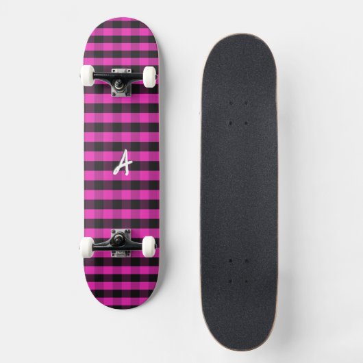 Monogram Pink Buffalo Kariert Rustikaler Karo Gemu Skateboard (Vorderseite)