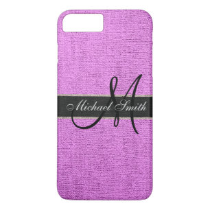 Monogram Pink Burlap Linen Rustic Jute Case-Mate iPhone Hülle