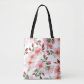 Monogram Pink Cherry Blossom Wasserfarben Tasche (Vorderseite)