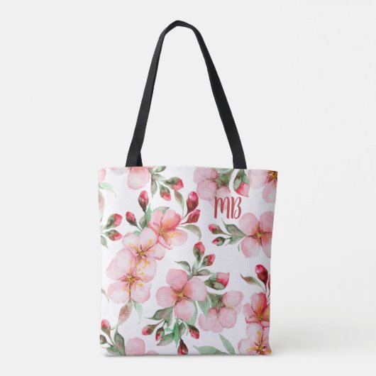 Monogram Pink Cherry Blossom Wasserfarben Tasche (Rückseite)