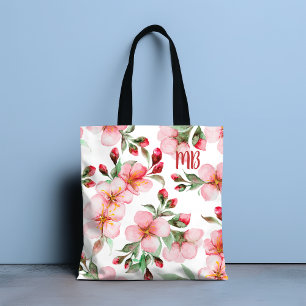 Monogram Pink Cherry Blossom Wasserfarben Tasche