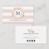 Monogram Pink Cherry Blossom Wreath Visitenkarte (Vorne/Hinten)