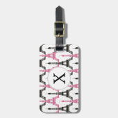 Monogram Pink Chic Eiffelturm-Muster Gepäckanhänger (Vorderseite vertikal)
