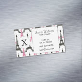 Monogram Pink Chic Eiffelturm-Muster Magnetische Visitenkarte (Beispiel)
