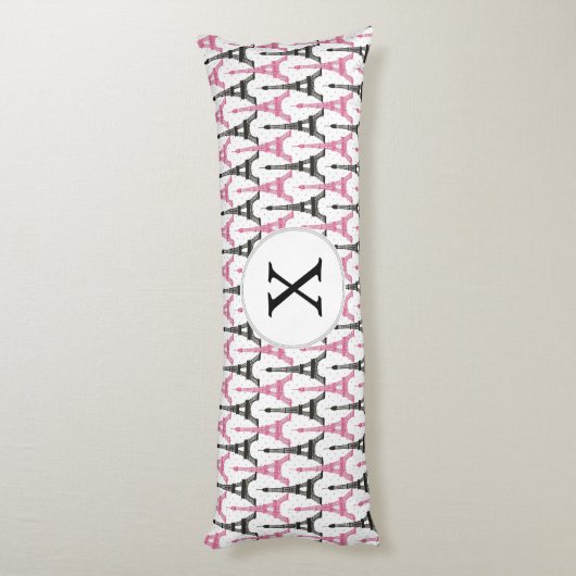 Monogram Pink Chic Eiffelturm-Muster Seitenschläferkissen (Rückseite (Vertikal))