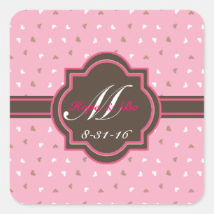Monogram Pink & Chocolate Umwickeln von Siegel-Auf Quadratischer Aufkleber